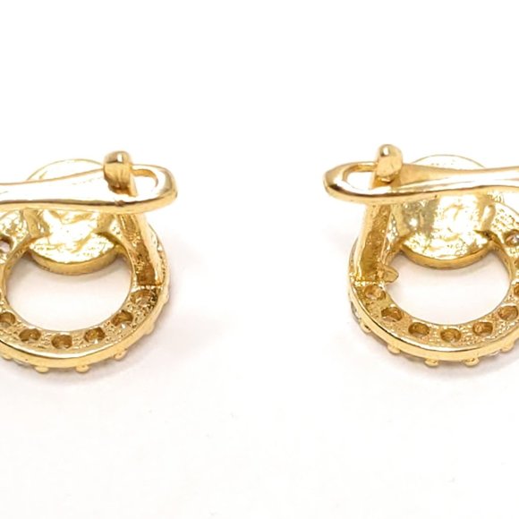 14 Carat Gold Earrings Enamel Evil Eye CZ Stones - Picture 10 of 10